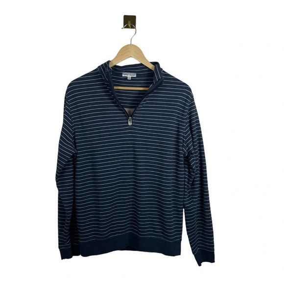 Peter Millar Men’s Halifax Striped Quarter Zip Pullover in Navy/Blue Size M - Picture 5 of 8